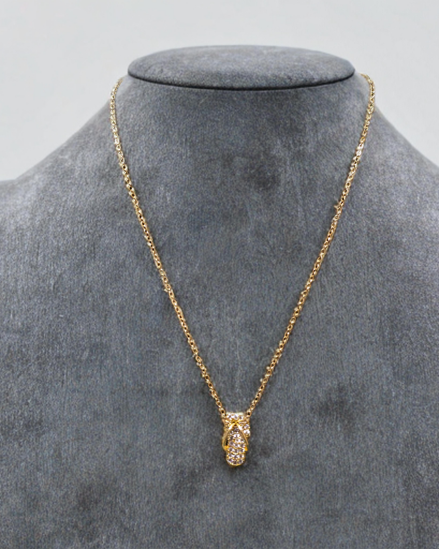 Gold-Plated Flip-Flop Pendant Necklace – Stainless Steel with CZ Stones Kiei - 1004
