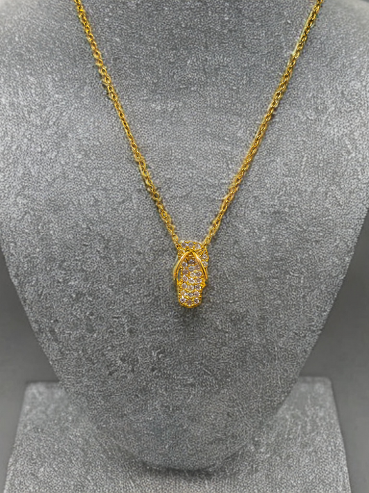 Gold-Plated Flip-Flop Pendant Necklace – Stainless Steel with CZ Stones Kiei - 1004